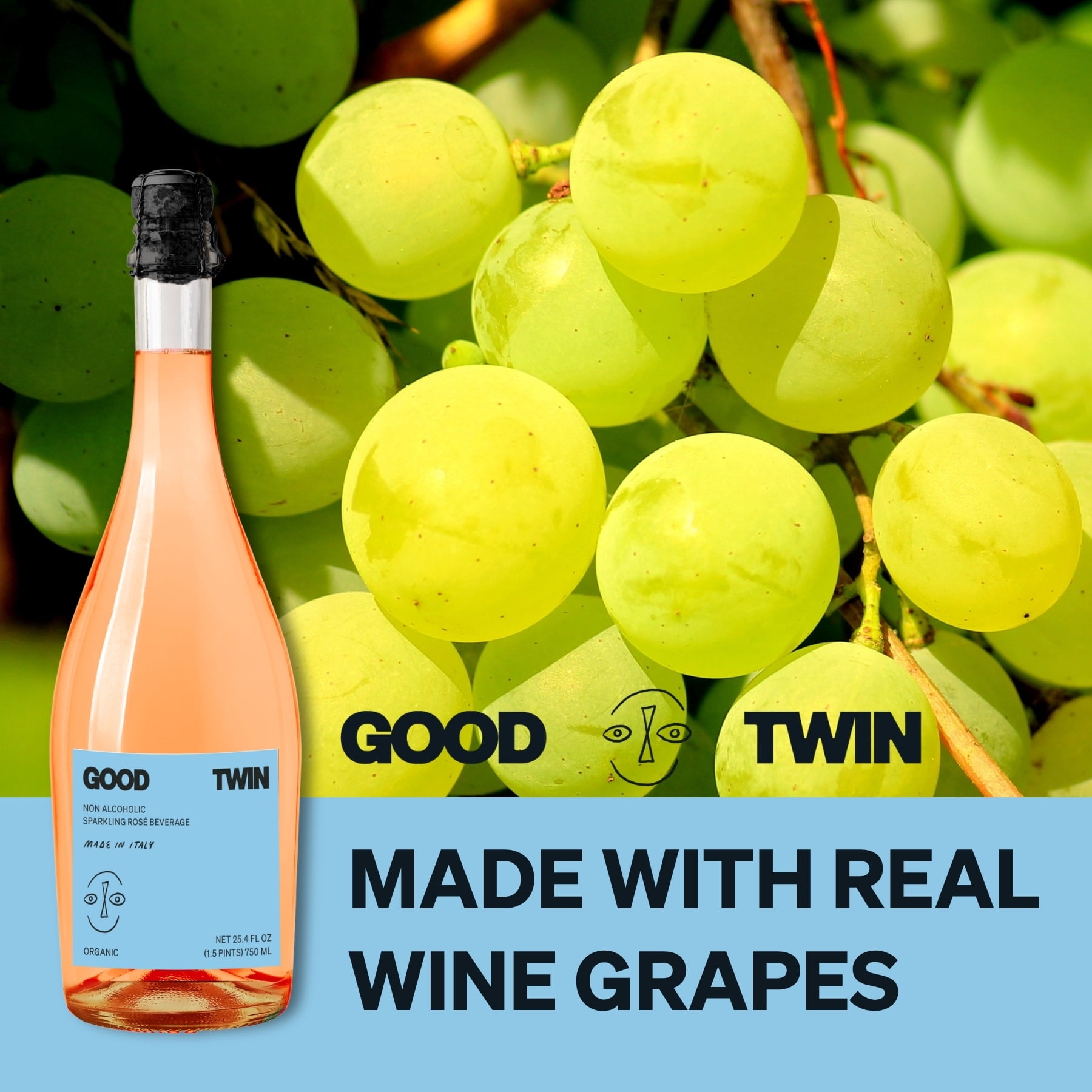 Good Twin Non Alcoholic Sparkling Rosé Wine Alternative - (2) 750ml Bottles - Organic