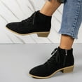 thumbnail image 5 of KIJBLAE Women's Suede Ankle Boots Lace Up Low Heel Chunky Heel Booties Comfortable Breathable Block Heel Dress Shoes Black 41, 5 of 7