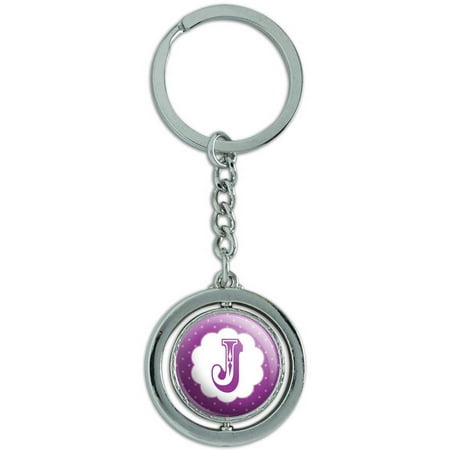 - Letter J Initial Flower Purple Spinning Round Metal Key Chain Keychain Ring