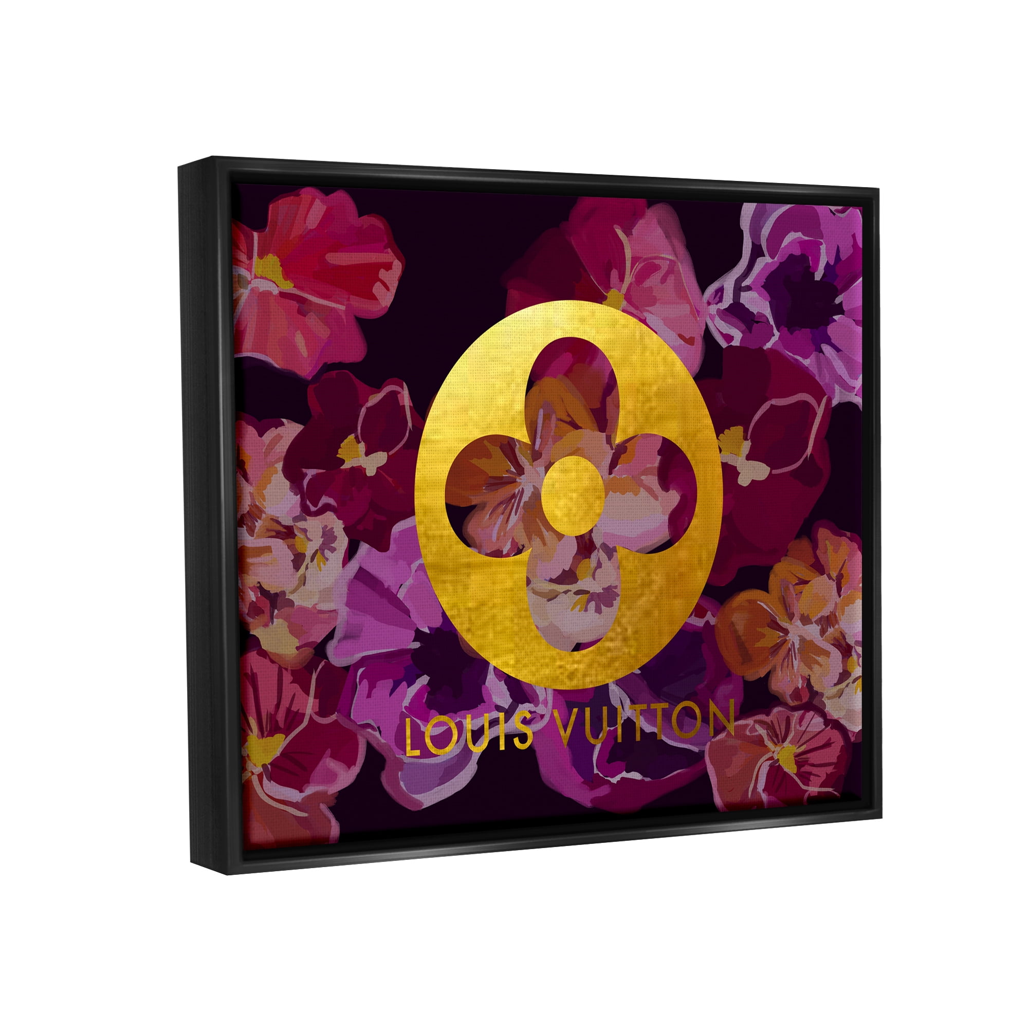 Stupell Industries Fashion Brand Purple Flowers Beauty & Fashion Painting Black Floater Framed Canvas Art Print Wall Art, 21 x 17