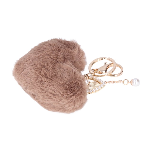 Emoshayoga Keychain Llavero Pom Pom Corazón de Felpa Suave, Aleación de Zinc Duradera, para Mochila, Café