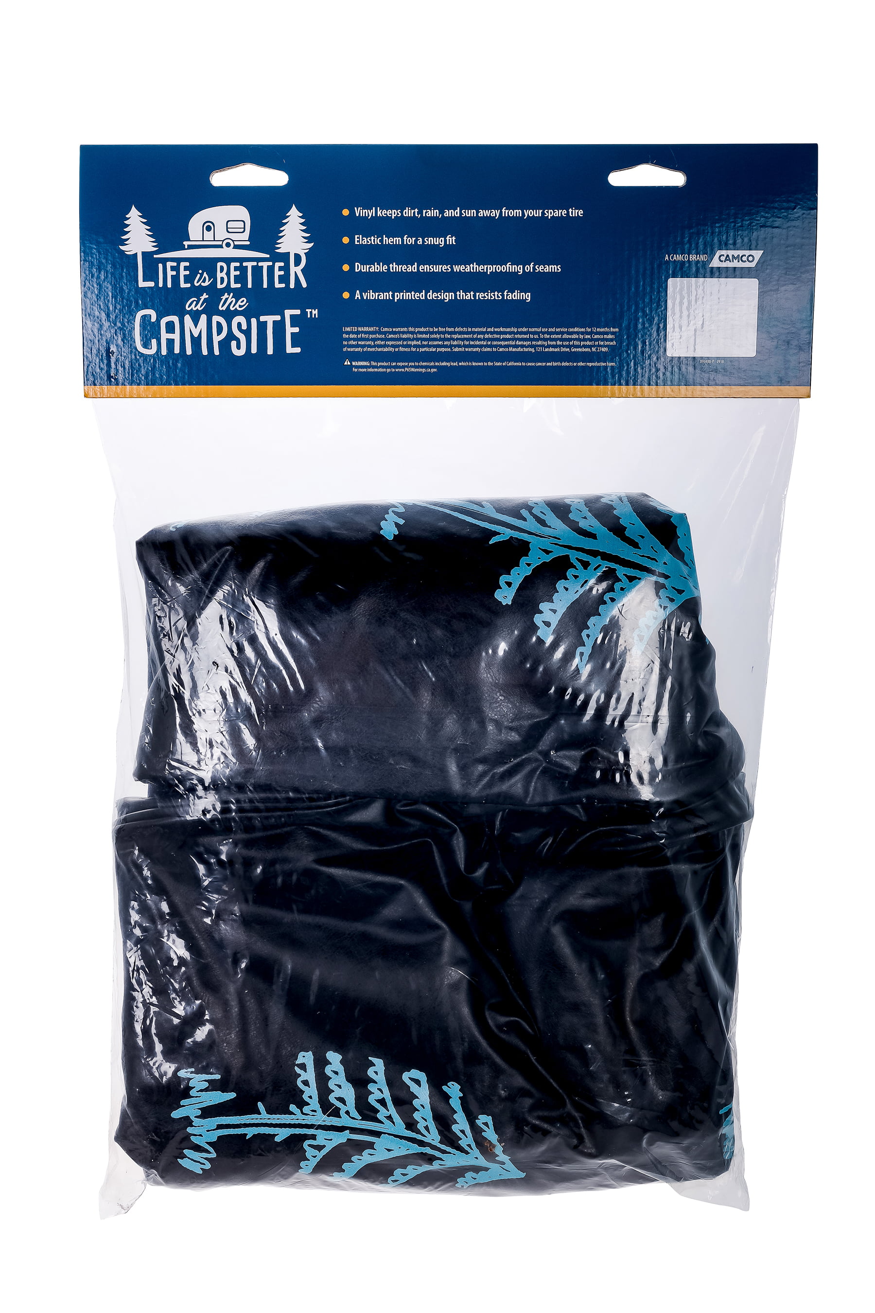 Camco Life is Better at Campsite 29 Vinyl Cover with Elastic Hem-Durable Design Keeps Dirt Rain and Sun Away from Your Spare Tire 53293 