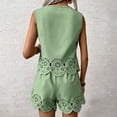 thumbnail image 4 of Short Outfits For Women 2 Piece Sets Summer Eyelet Embroidery Sleeveless Scalloped Tank Top & Drawstring Shorts Set Green 2XL, 4 of 4