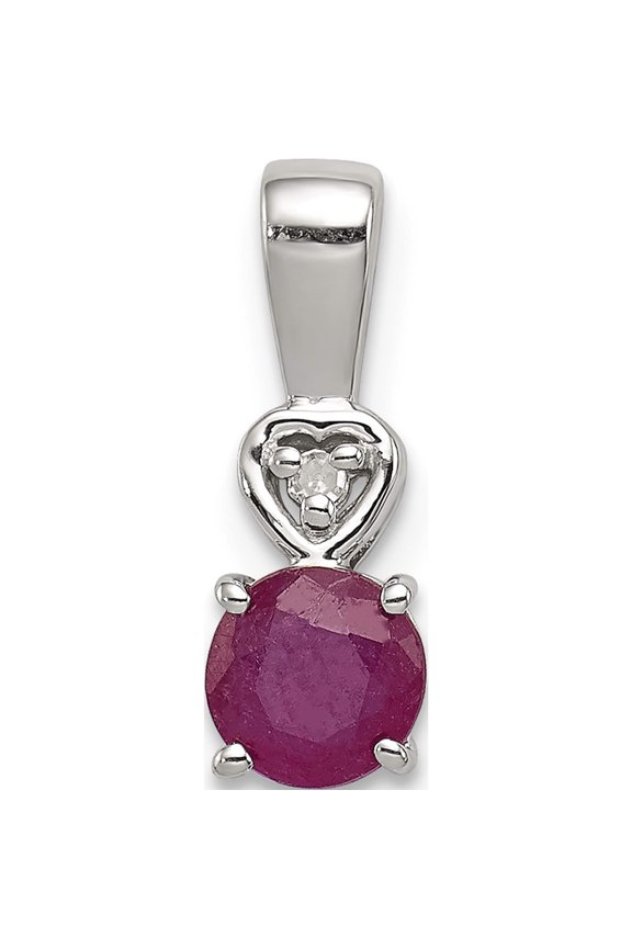 Sterling Silver Rhodium Plated Diamond & Ruby Round Pendant (14 X 5) Made In Thailand qp2991r