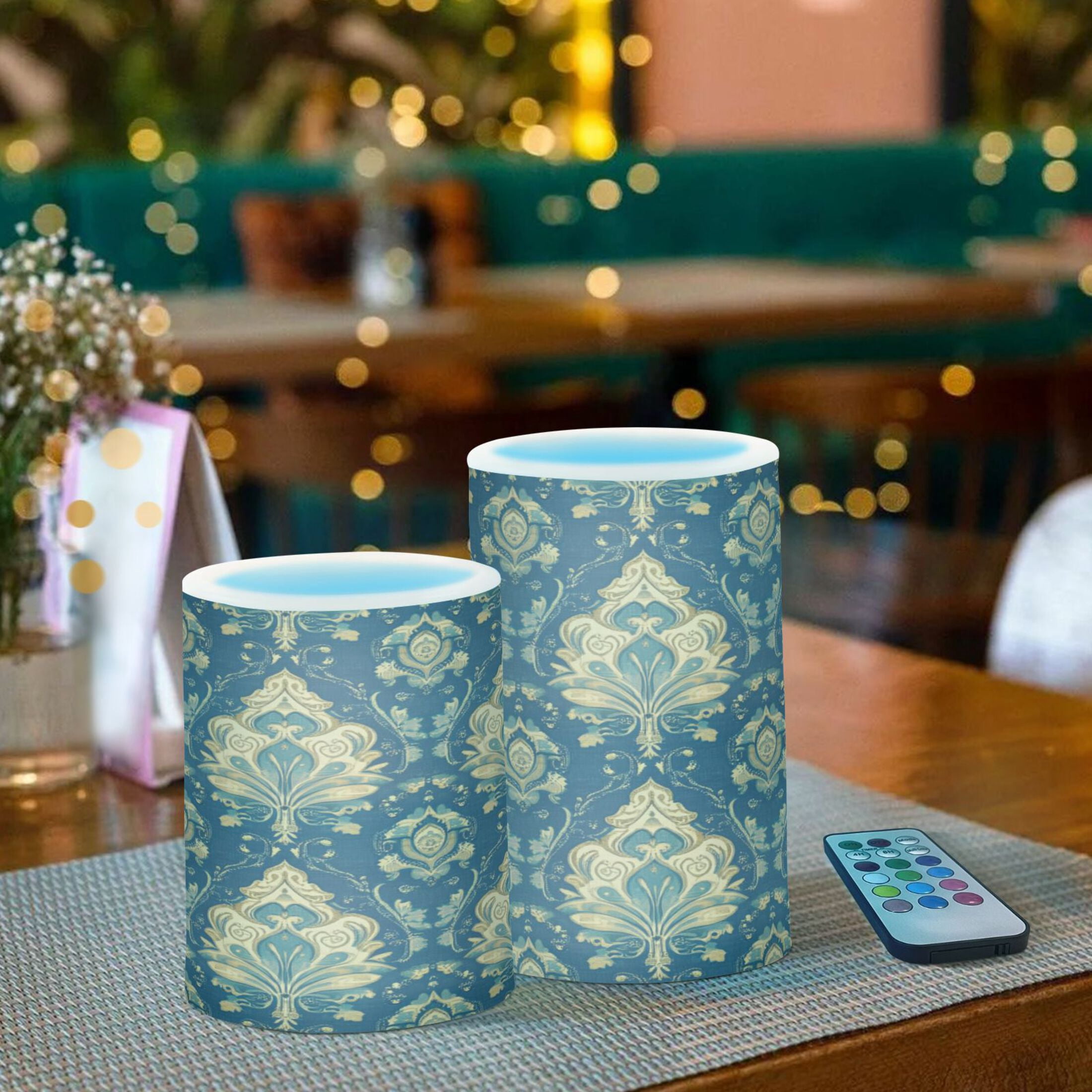 2 PCS Flameless Candles with Remote Timer LED Battery Operated Flickering Candle Light for Wedding Table Home Decoration Gifts Elegant Prints