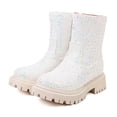 thumbnail image 2 of NECHOLOGY Botas Mujer Adulto Femenino Zapatos Botines de mujer Zapatos de mujer de moda Botas casuales con cremallera lateral de lentejuelas de tacón bajo de cuero de estilo británico (White, 6.5), 2 of 4