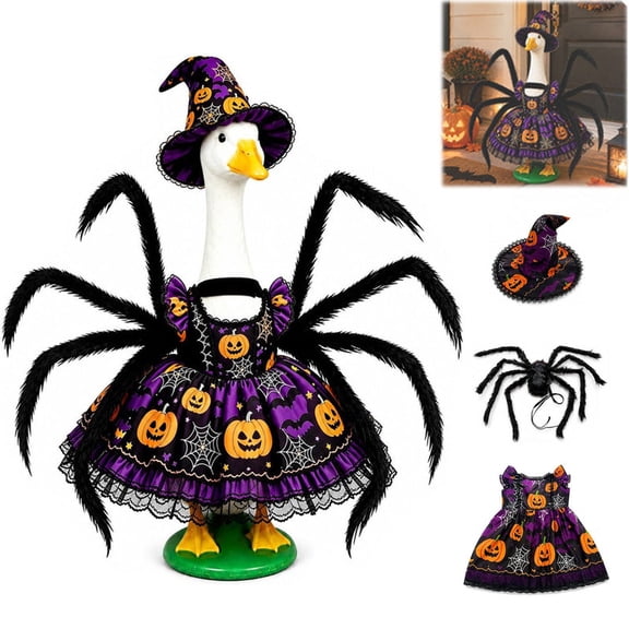 2026 Halloween Porch Goose Outfits for 23 Inch Lawn Geese Statue Pumpkin Spider Witch Dress Costume, Lawn Porch Goose Clothes for Outdoor Garden