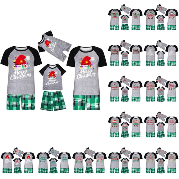 LangJing Family Christmas Pajamas Matching Sets Short Sleeve Tops Plaid Shorts Lounge Set Sleepwear