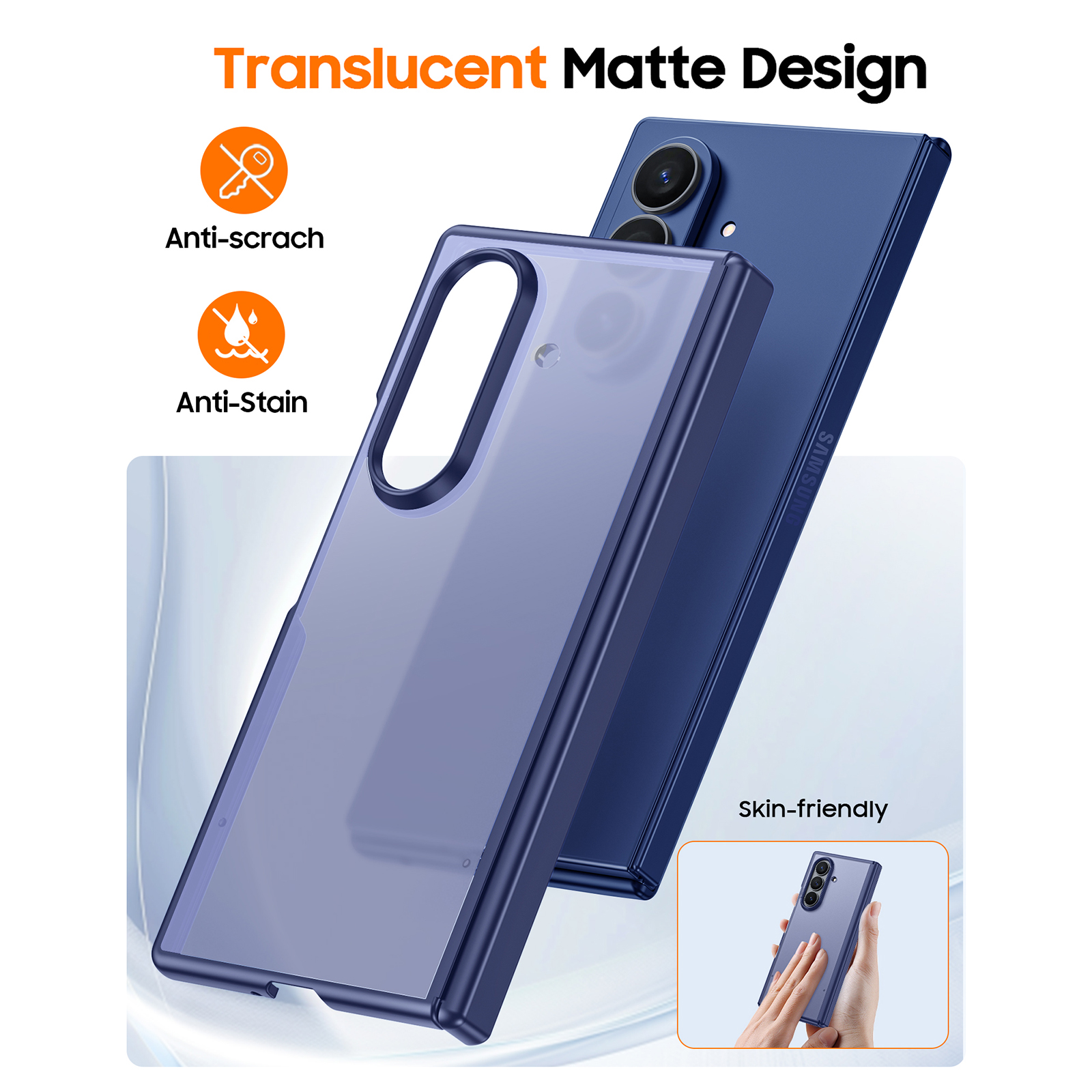 Vizvera for Samsung Galaxy Z Fold 7 Case with Hinge Protection,Screen Protector,Ultra-Thin Skin Feel Translucent Frosted,Wireless Charging,Shockproof Cover-Blue