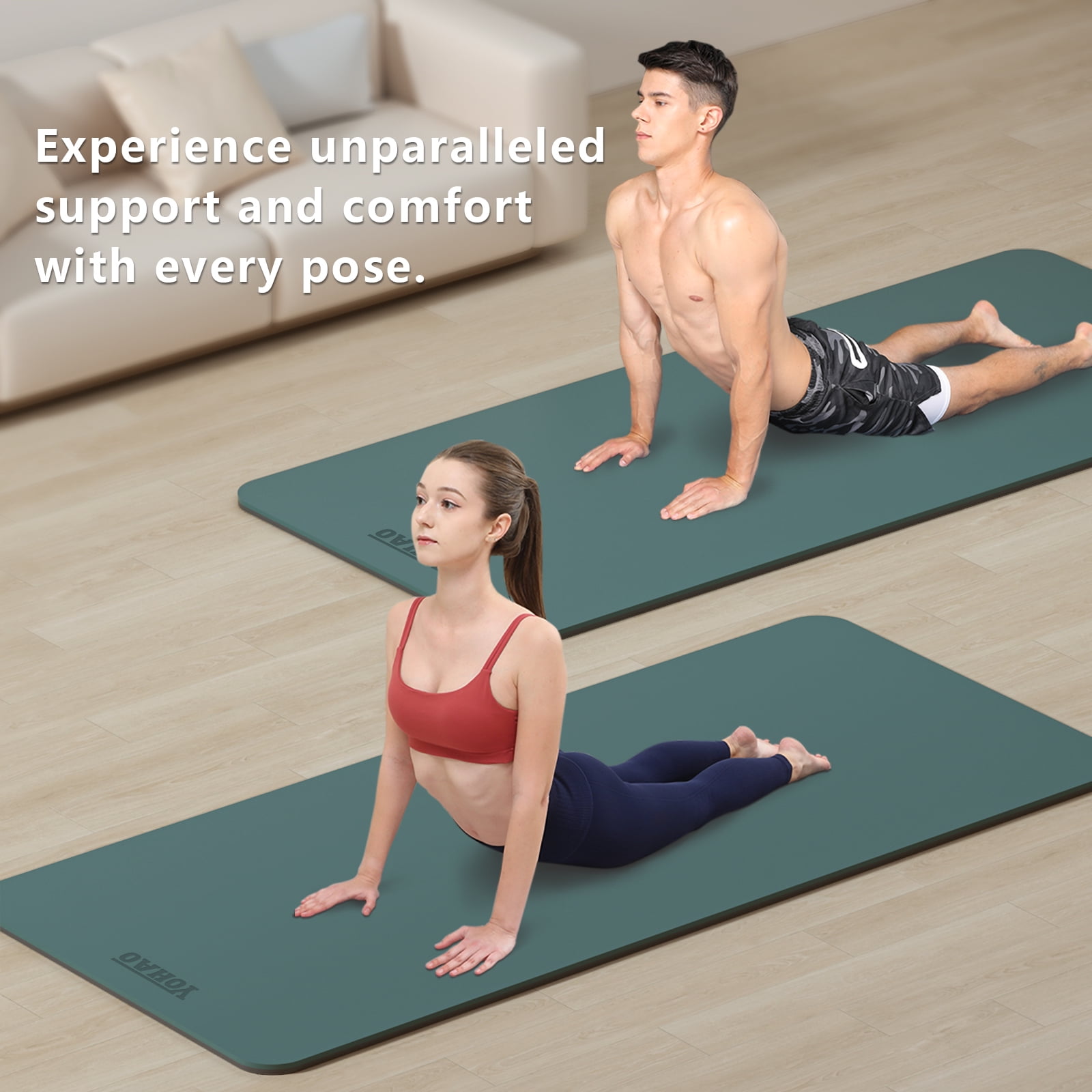 YOHAO Yoga Mat Wide 32",Non Slip,Eco-friendly,Durable Non-Toxic for Gym Exercise,Pilates and Full-Body Workout(Green+Dark Gray)