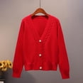 thumbnail image 2 of PIKADINGNIS Casual Sweater Cardigan Women Autumn Winter V Neck Pearl Single Breasted Sweaters Female Loose Long Sleeve Knitted Tops, 2 of 6