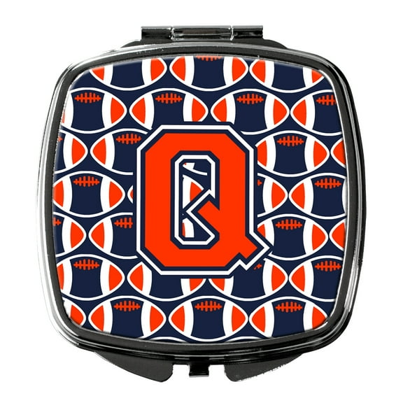 Letter Q Football Orange Blue and white Compact Mirror CJ1066-QSCM