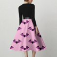 thumbnail image 4 of WTOBBY Women's Fashion Round Neck Casual Slim Halloween Printed Long Sleeve Audrey Hepburn Style Dress with Retro Design for Party and Everyday Wear ,Pink S, 4 of 6