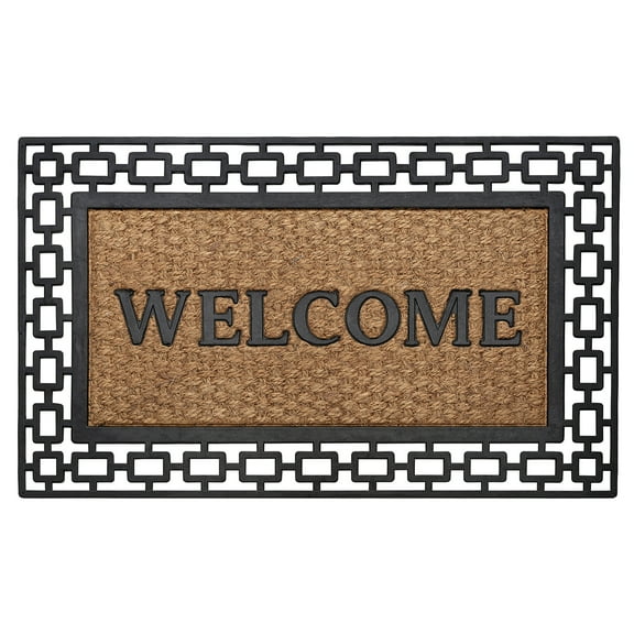 Wrought Iron Rubber Door Mat, Art Deco - 18 Inch Width, 30 Inch Length - Durable, Easy to Clean & Decorative Outdoor Welcome Mats - Heavy Duty for All Weather - Doormat Traps Dirt, Debris, & Mud