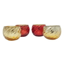 Red & Gold Small Round Set of 4 Glass Tealight Votive Candle Holders Evening Wedding Parties Home Decor Table Decoration Gift by MystiqueDecors (2 in each color)
