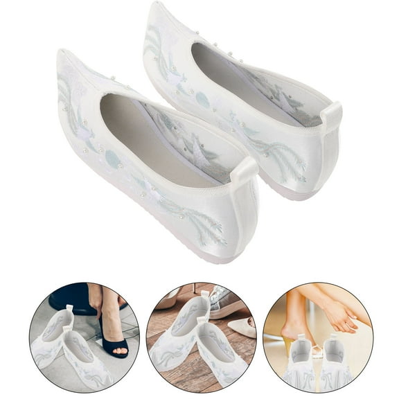 HONMEET Women's Wedding Embroidered Fabric Shoes Vintage Style 1 Pair