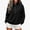 Black, variant on Women's Waffle Knit Stand Collar Henley Top, Long Sleeve Half Button Casual Pullover