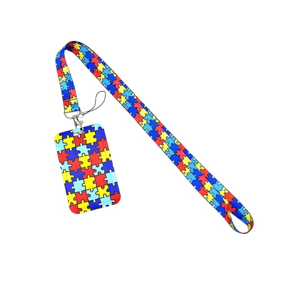 Practical Sturdy Ribbon Autisms Pattern Lanyard for Cards and Keys with Badge Holder Accessory Stylish Outfits