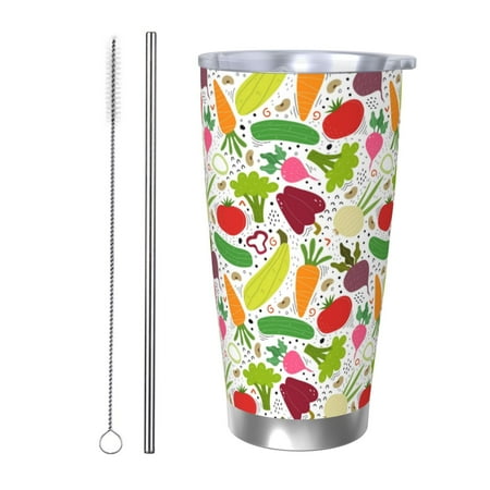 

Fuzoiu Cartoon Vegetables Print 20oz Tumbler Stainless Steel Vacuum Insulated Car Cup Insulated Coffee Mug Travel Mug with Lid Thermal Cup for Outdoor-Straw Two-piece Set