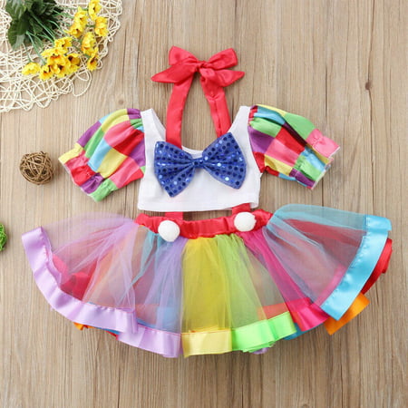 2PCS Kids Baby Girls Festival Crop Top Tutu Skirt Dress Rainbow Outfits Clothes