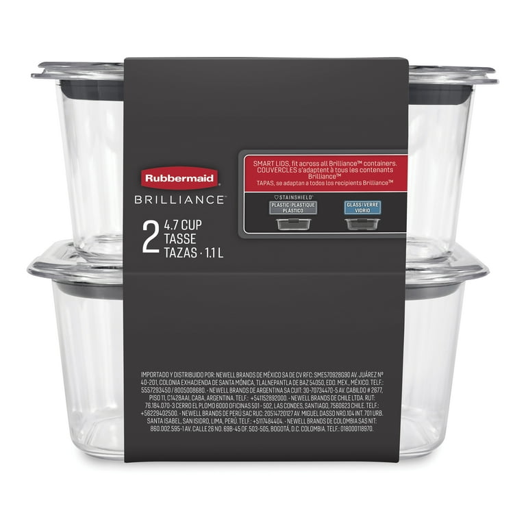 Rubbermaid Brilliance Glass Storage Set of 4 Food Containers, Medium, Clear  & Brilliance Glass Storage 4.7-Cup Food Containers with Lids, 3-Pack (6