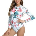 thumbnail image 5 of VBTAPA Womens Long Sleeve Rash Guard One Piece Swimsuits UPF 50+ Sun Protection Surfing Swimwear Floral Printed Bathing Suit Limited Time Sales White M, 5 of 8