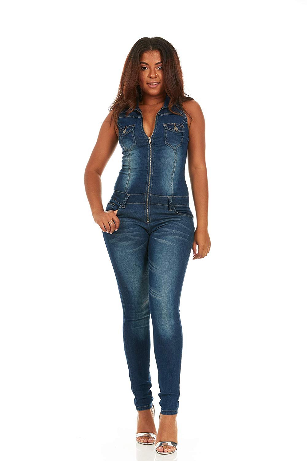 Cute Teen Girl Denim Jumpsuit Jeans for Teen Girls Sleeveless Skinny Fit Overall Plus Size 20W Dark Blue Denim - image 2 of 6