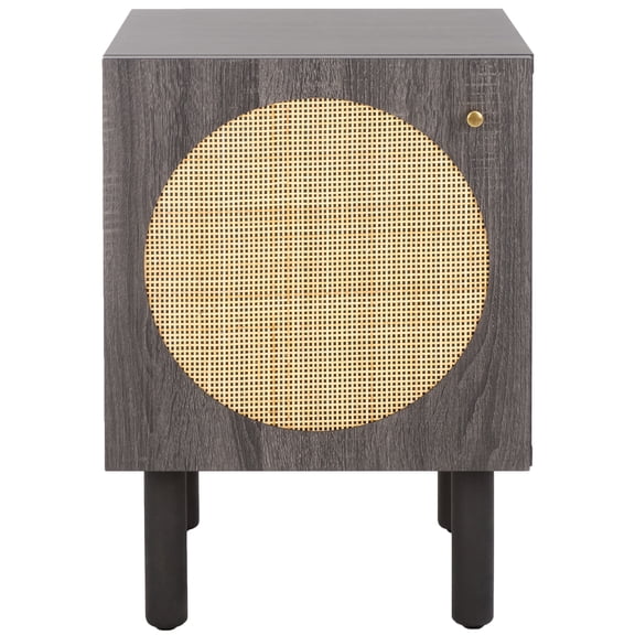 SAFAVIEH Ophelia 1 Door Night Stand, Distressed Black/Natural (14.8 in. W x 15.5 in. D x 20.8 in. H)