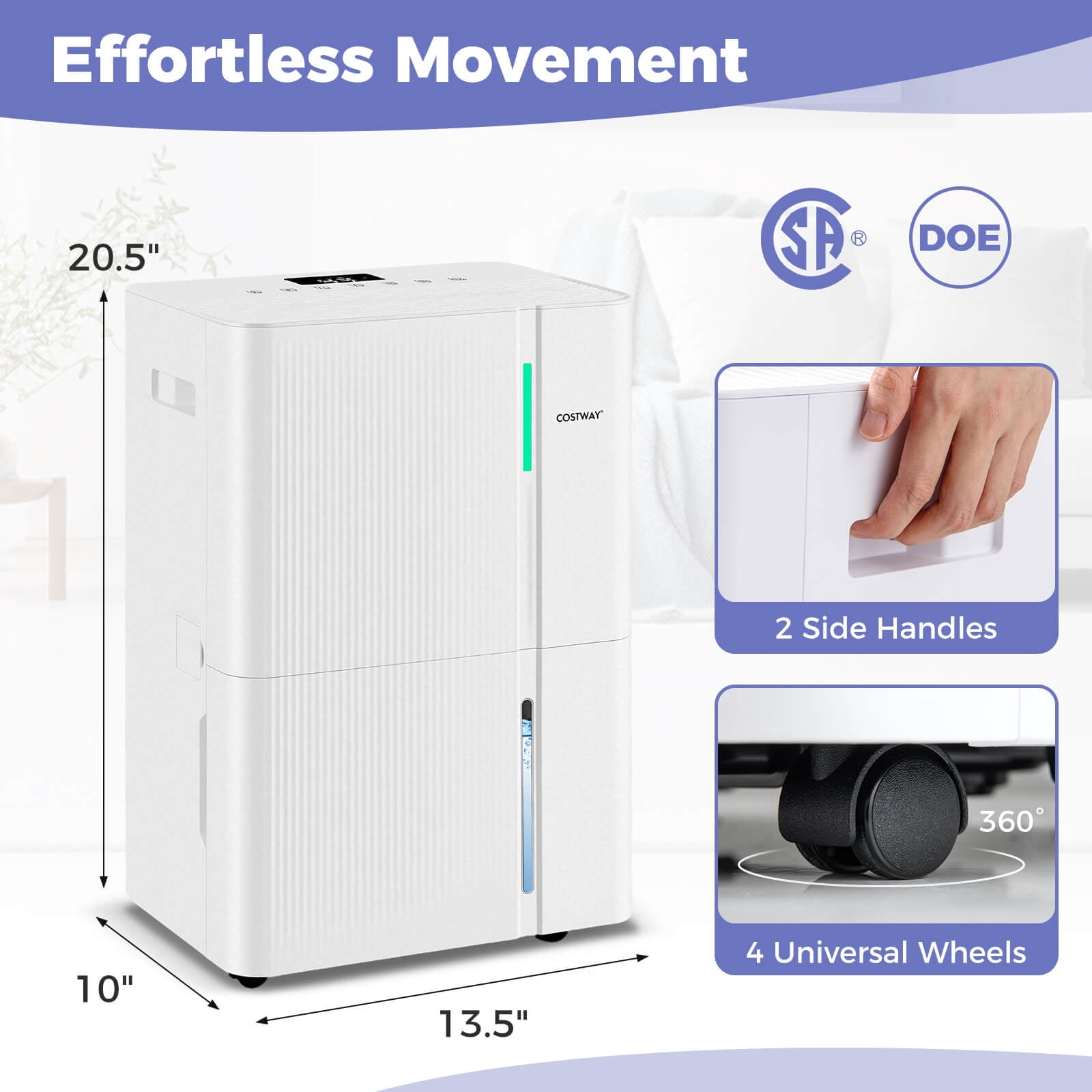 Costway 22-Pint(DOE) Dehumidifier for Home 6000 Sq.Ft Dehumidifier with Auto/ 24H Timer (MAX 74Pint at 95°F, 90%RH)