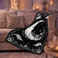 thumbnail image 6 of Black white crescent moon face Flannel Blanket for bedroom study living room reading nook Home Decor magic celestial cloud floral border art Gift for moon lovers, 6 of 9
