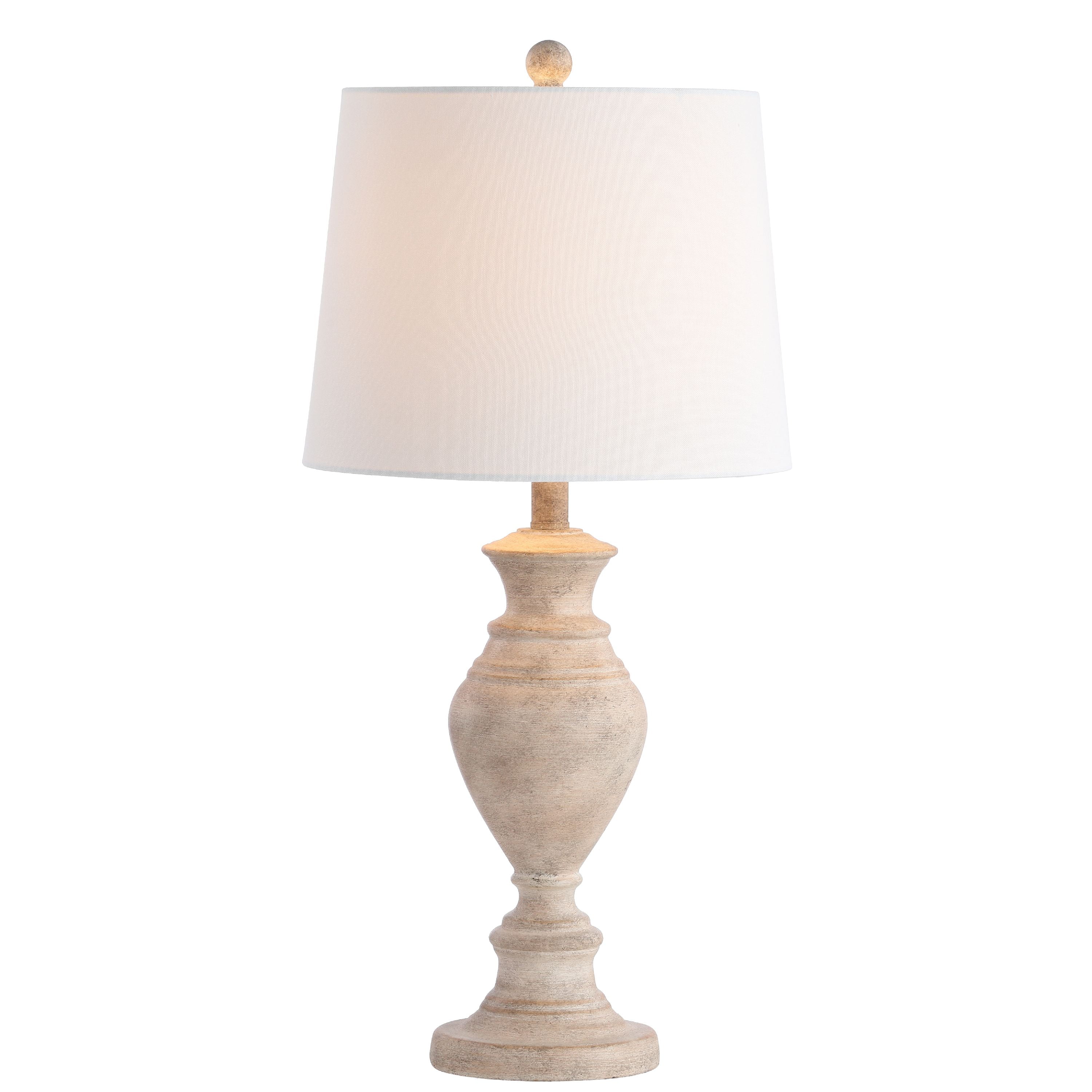 Safavieh Kyler 27.5 " 1-Light Rustic Farmhouse Brown Wood Finish Table Lamp with Off-White Glass Solid Print Drum Shade