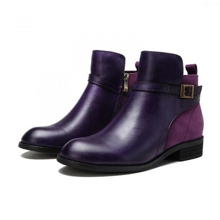 

Tdoqot 2023 Boots for Women- Low-heeled Christmas Gifts Casual Chunky Heel Women s Ankle Boots Purple 35