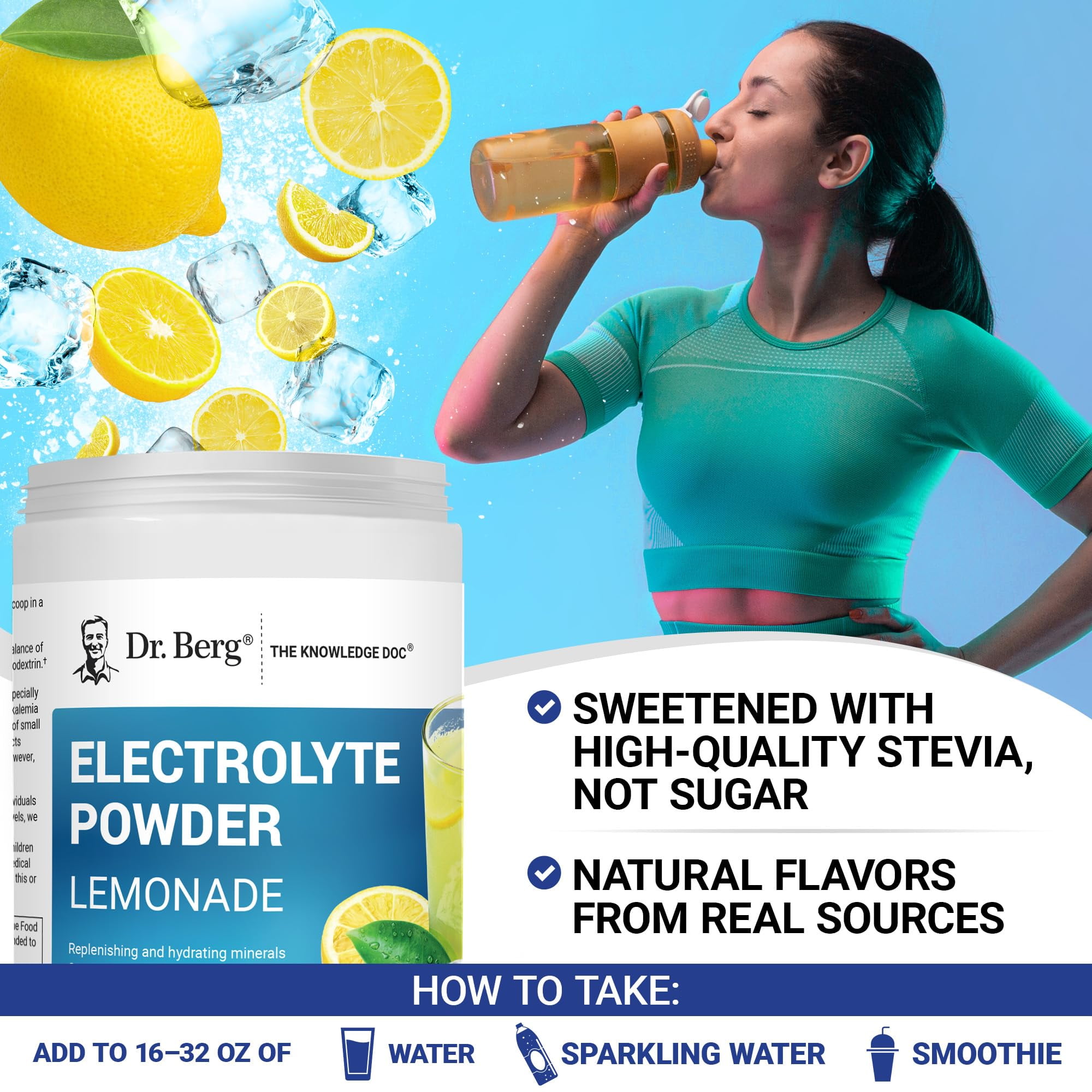 Dr. Berg Electrolyte Powder Lemonade - Hydration Powder, 100 Servings
