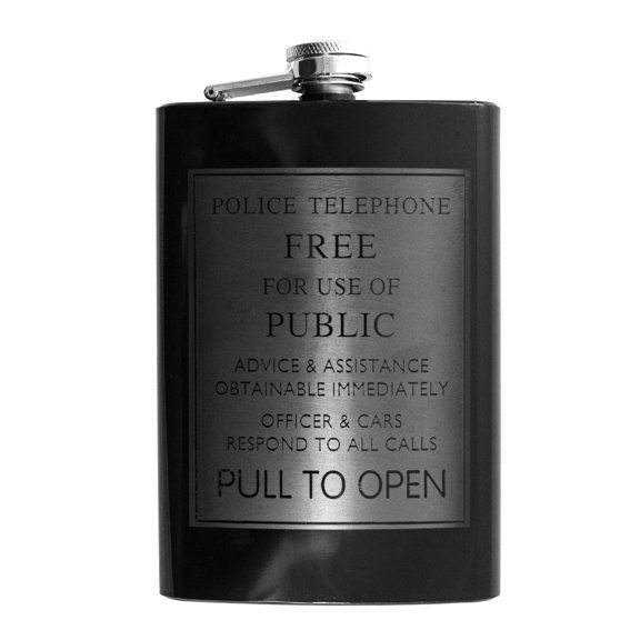 8oz Police Telephone Sign Black Flask L1