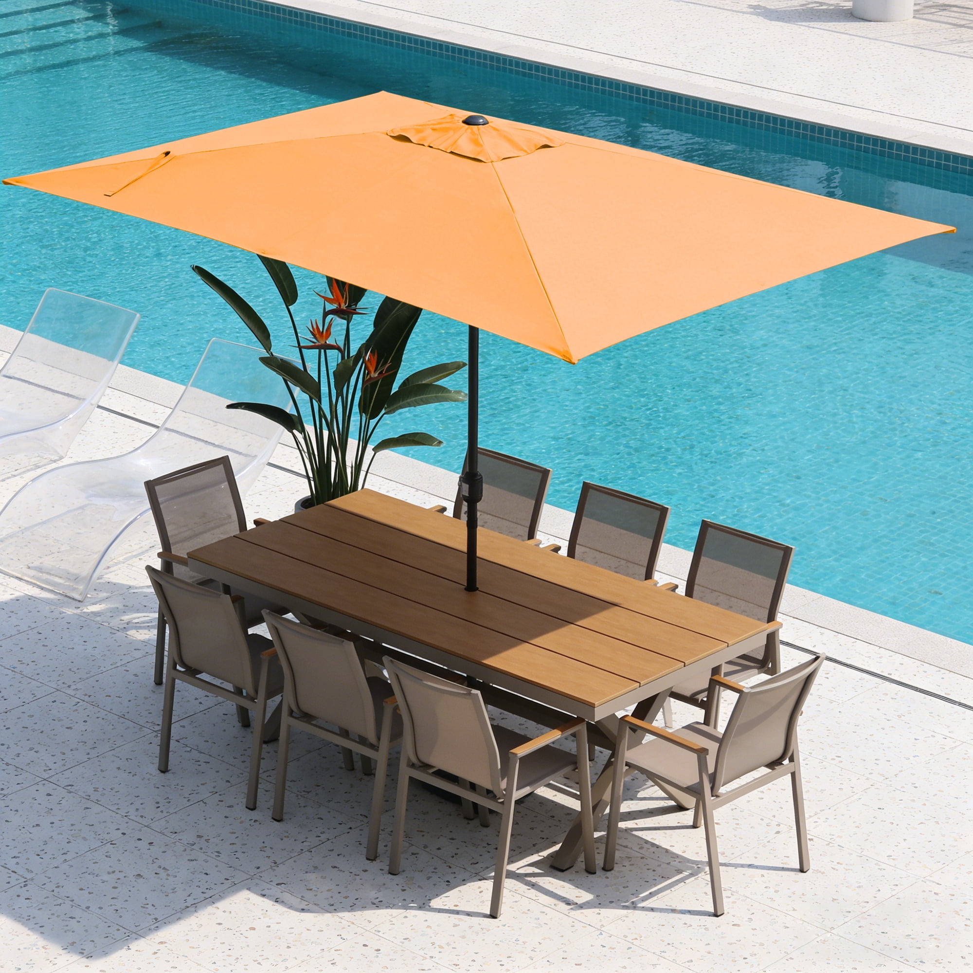 Abble 10x6.5ft Rectangular Patio Umbrella with Crank Handle, Outdoor Market Umbrella with 6 Sturdy Umbrella Ribs, Waterproof, Orange