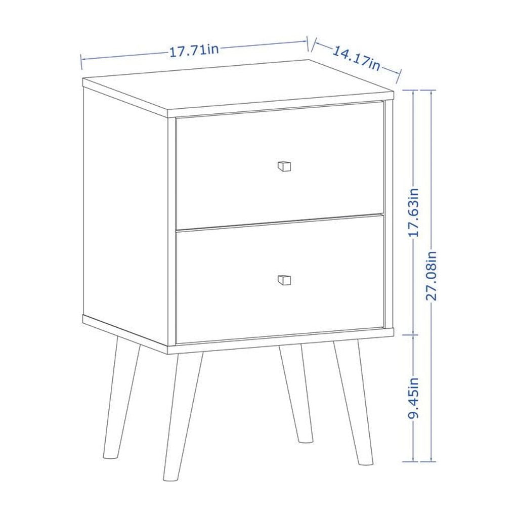 Liberty Mid-Century Modern Nightstand 2.0 with 2 Full Extension Drawers with Solid Wood Legs