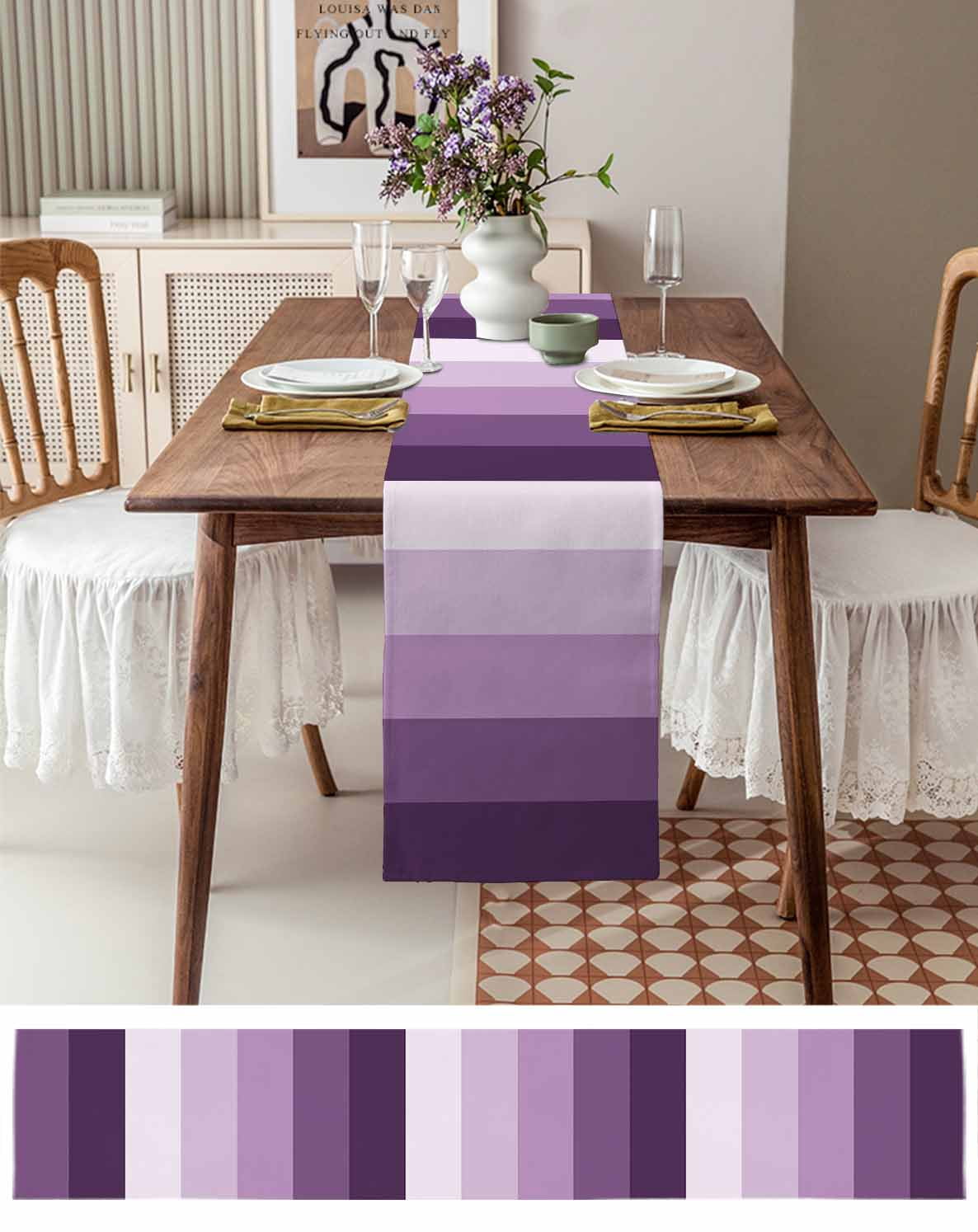 Table Runner Ombre Purple Stripes Table Decoration for Kitchen Dinning Gradient Color Table Decoration for Indoor Outdoor Party Wedding Decor 13x90inch