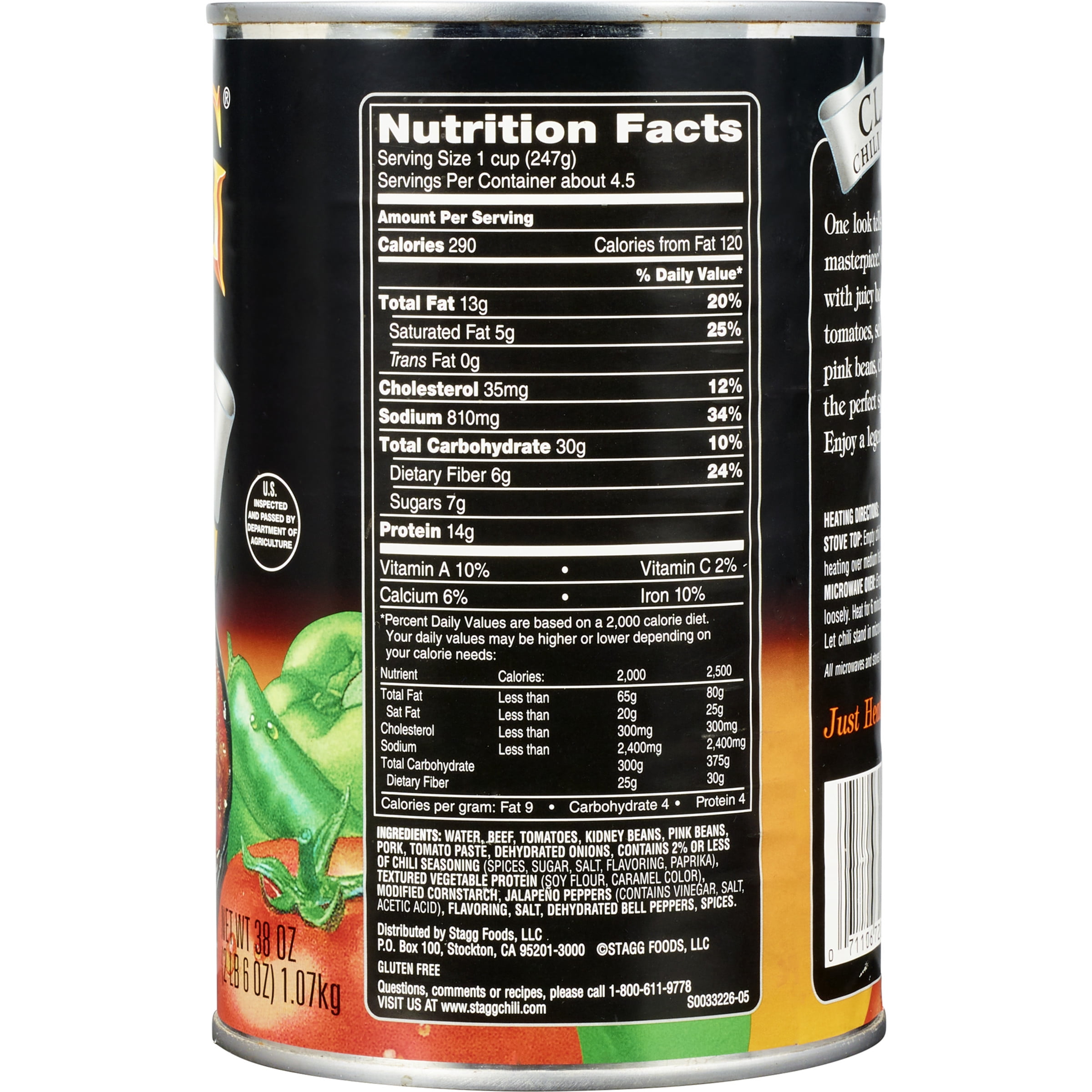 STAGG CLASSIC Chili with Beans, Shelf Stable, 38 oz Steel Can