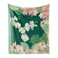 thumbnail image 1 of Orchids Soft Flannel Fleece Throw Blanket, Print of Tropical Bouquets Botanical Flourish Essence of Jungle, Cozy Plush for Indoor and Outdoor Use, 60" x 80", Mint Green and Forest Green, by Ambesonne, 1 of 5