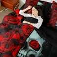 thumbnail image 4 of Feelyou Halloween Skeleton Bedding Comforter Set 7pcs, Romantic Red Rose Queen Bedding Sets, Couple Valentines Day Reversible Queen Sheet Sets, Breathable Home Decor, 4 of 7