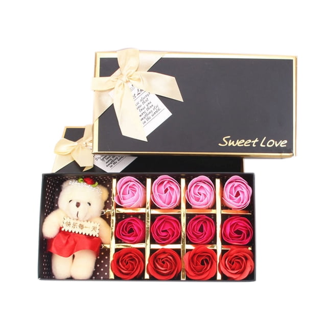 Caja de regalo de oso de flor de jabón de San Valentín de gran amor, flor de jabón de dibujos animados, decoración de fiesta de flores rosas para el Día de la madre Speravity JJ18354-01