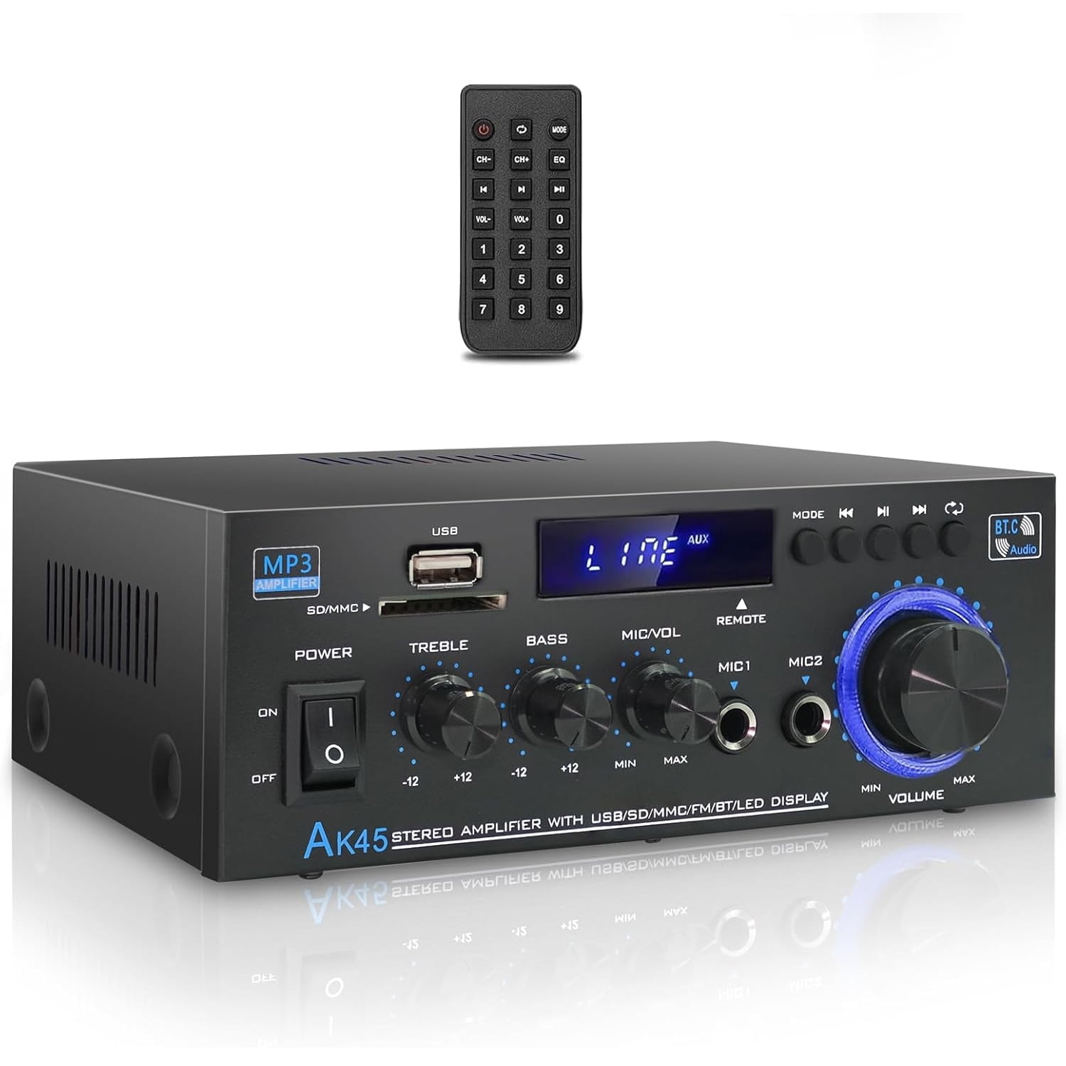 Digital Audio Amplifier,Wireless Bluetooth AK45 Stereo Audio Amplifier Receiver 2 Channel,HiFi Power Amplifier Home Theater Stereo Receiver for Home Speaker