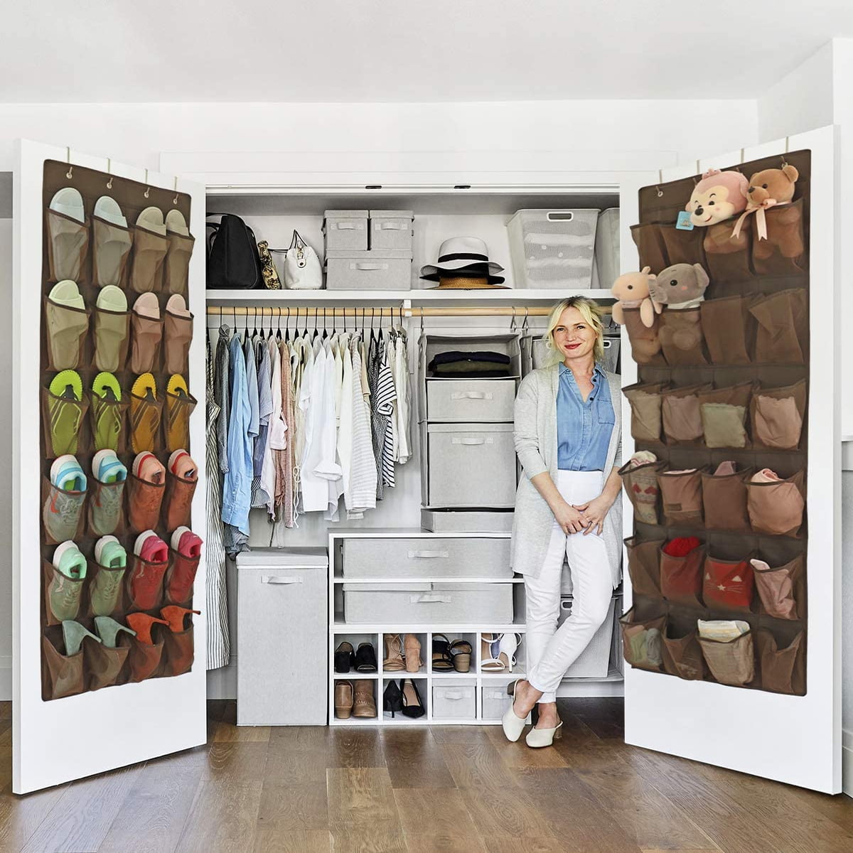 Door Organizers for Shoes, 24 Mesh Pocket Shoe Organizer for Home