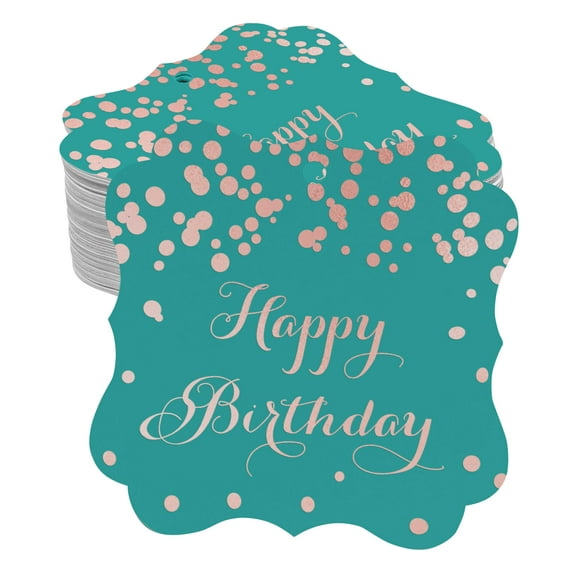 Inkdotpot Real Rose Gold Foil Happy Birthday Tags Favor Bracket Shape Hang Pack Of 100 Paper Tags