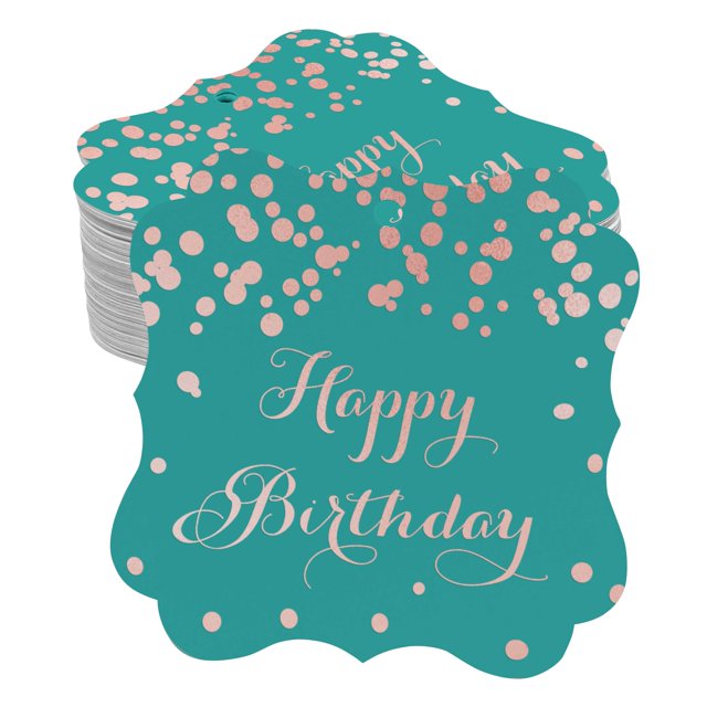 Inkdotpot Real Rose Gold Foil Happy Birthday Tags Favor Bracket Shape Hang Pack Of 100 Paper Tags