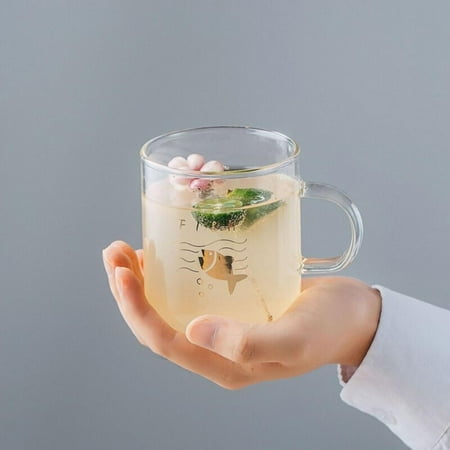 

Clearance Sale Small Fish Dolphin Printed Transparent Creative Glass Coffee Tea Drinks Dessert Breakfast Milk Cup Glass Mugs Handle Drinkware
