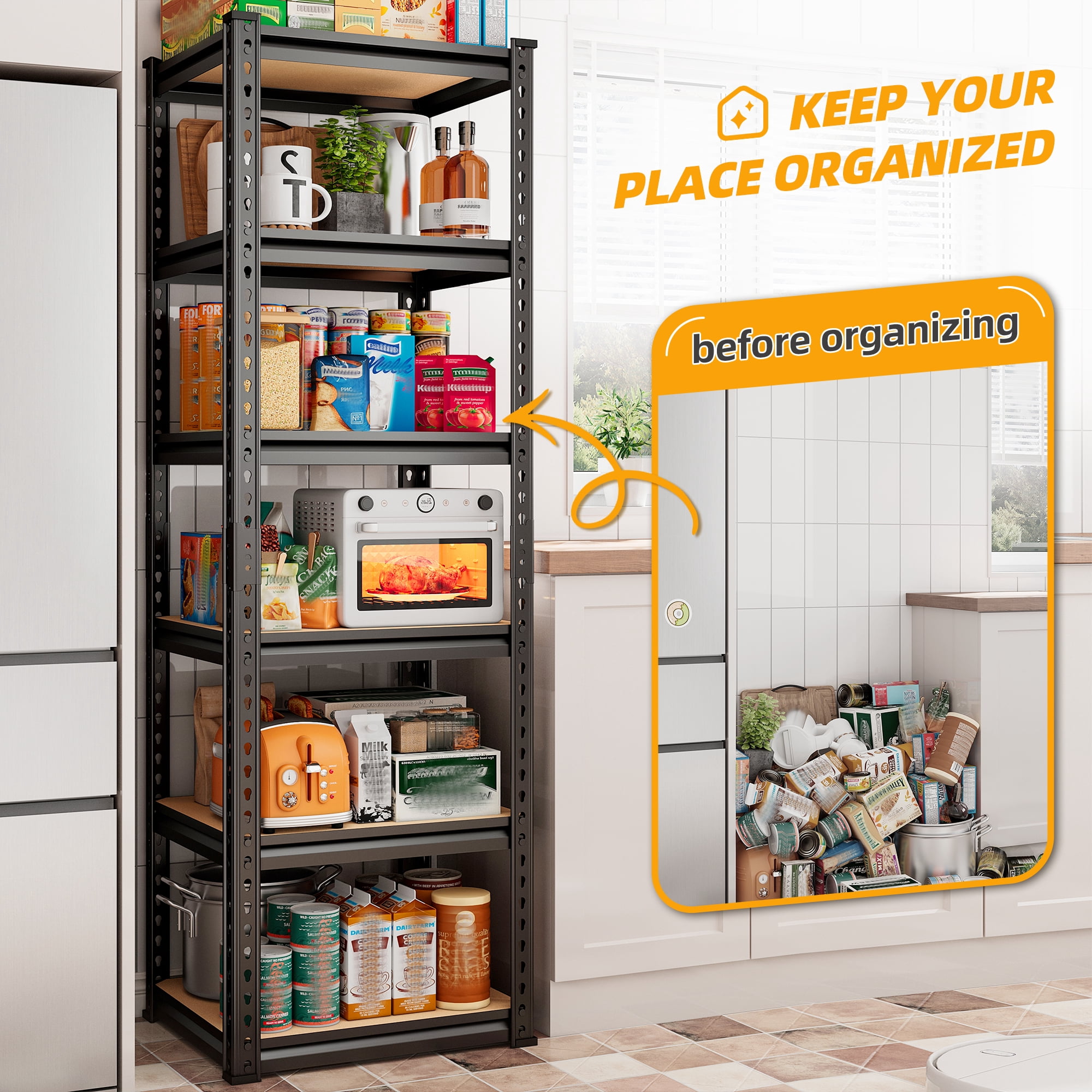 6-Tier Galvanized Steel Storage Shelving Unit, 16 in x 16 in x 72