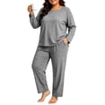 thumbnail image 5 of Nugftut Women Plus Size Pajama Sets Long Sleeve Top and Wide Leg Pants 2 Piece Soft Lounge Pjs Summer Fall Loungewear, 5 of 7