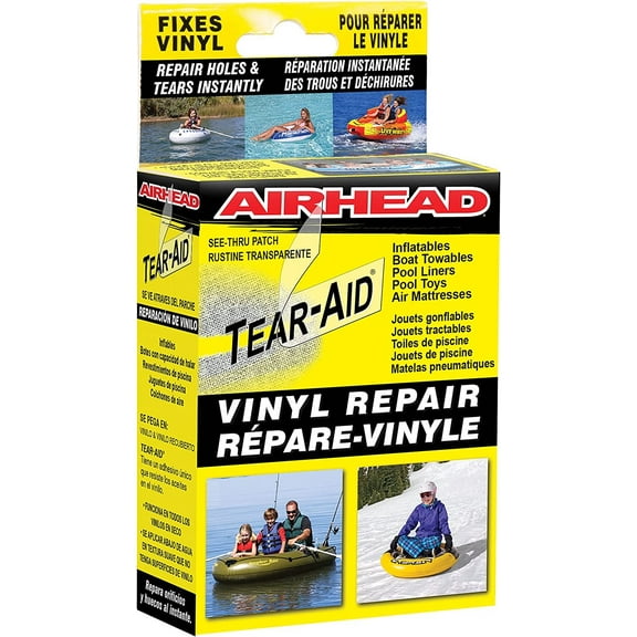 TEAR-AID Vinyl Repair Kit, Type B Clear Patch for Vinyl and Vinyl-Coated Materials, Works on Vinyl Tents, Awnings, Air Matresses, Pool Liners & More, Green Box, Single Pack