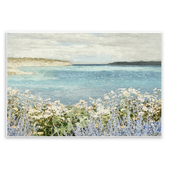 Stupell Industries Daisy Field over Sea Landscape & Nature Painting Unframed Art Print Wall Art, 15 x 10